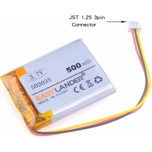 3-WIRE With 1.25 plug 503035 3.7V 500mAh Rechargeable Li Polymer Li-ion Battery For GPS PSP navigation MP3 MP4 DVR smart watch
