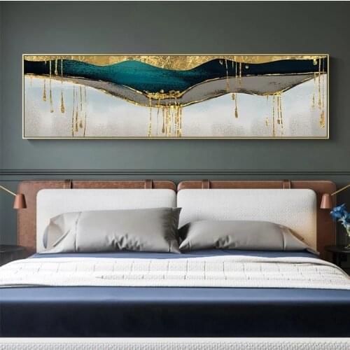 Abstract Green Shining Canvas Painting Golden Poster and Print Modern Wall Art Pictures for Living BedRoom Blue Print No Frame