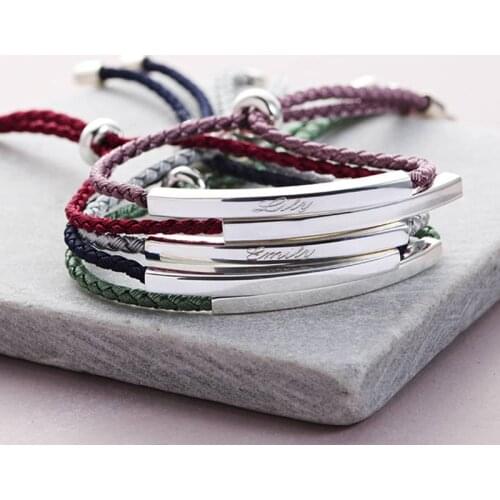 Customized Name Bracelet Engrave Letters Stainless Steel Bracelets 5 Colors Rope Personalized Gifts For Woman Man