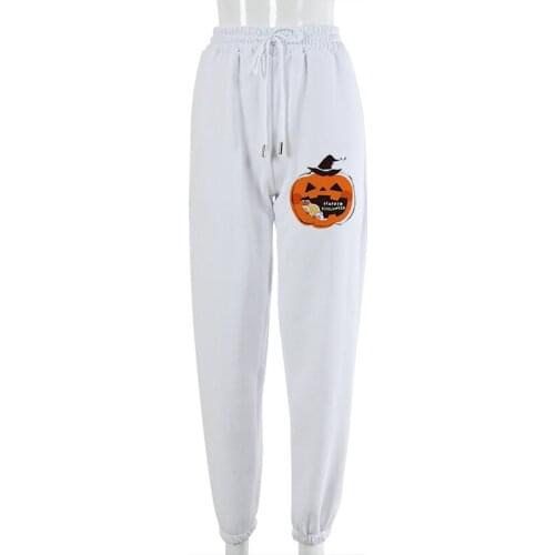Straight Pants Women Casual Loose High Waist White Sweatpants Autumn Winter Fashion Halloween Cute Graphic Print Trousers Female