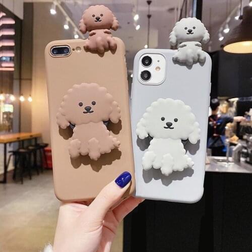 3D Cute Cartoon Dog Stand Phone Case For iphone 12 Pro Max 6 6s 7 plus 8 plus X XR XS Max iphone11 pro max lovely Bracket cover