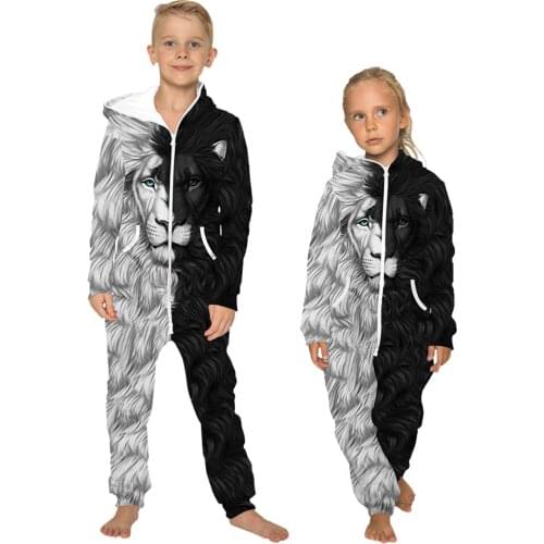 Sport Jumpsuit Kids Lion 3D Print Kid Rompers Sport Style Long Pants Party jumpsuit Long Sleeve Streetwear Hoody