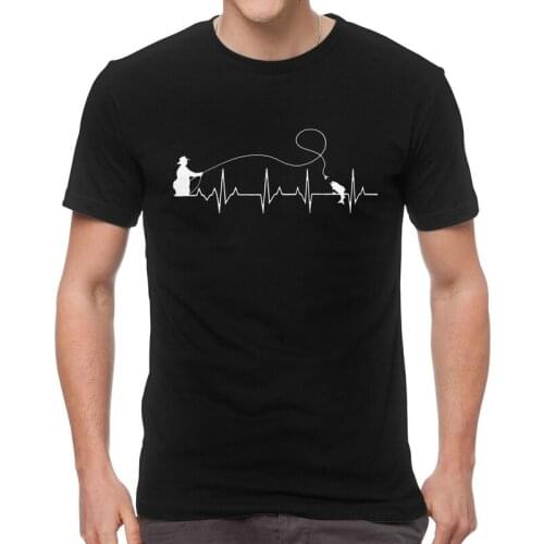 Heartbeat Line Fly Fishing T Shirts Men Short Sleeve Cotton T-shirts Funny Fisherman Tee Tops Harajuku Tshirts Gift