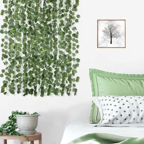 12Pcs 210cm Ivy Green Fake Leaves Garland Plant Vine Foliage for Home Room Wedding Decor Plastic Rattan String Wall Decoration
