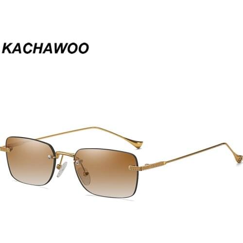 Kachawoo mens square sunglasses rimless gradient small frame gold metal woman eyewear accessories rectangular brown blue hot