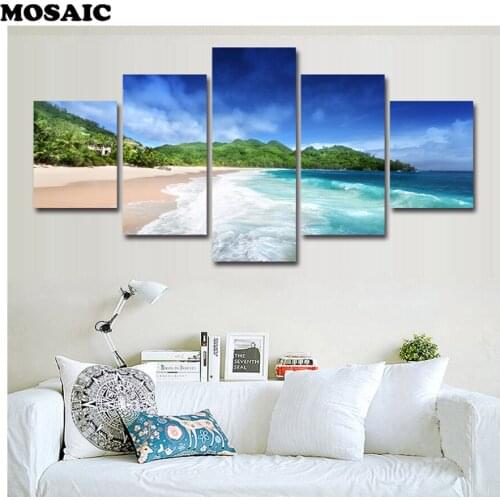 Full Square Crystal Diamond Painting Modern sea beach 3d Picture Daimond embroidery Cross Stitch drill rhinestone Mosaic 5 pcs