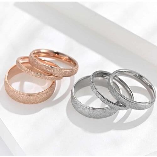 2/4/6mm Fashion Jewelry Frosted Stainless Steel Women Rings for girls Rose Gold Color US size 4 5 6 7 8 9