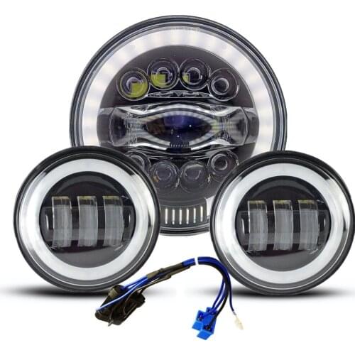 1pc 7"inch Round Headlight White DRL Amber Tun Signal With Halo 4.5" LED Fog Passing Light for Motorcycle Road King FLHR