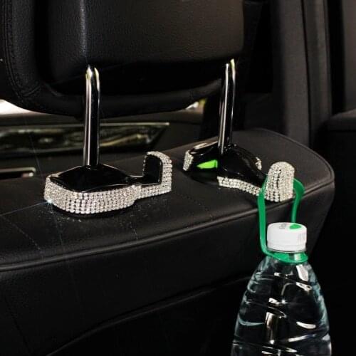 2pcs Crystal Diamond Car Seat Back Hooks Bags Hanger Holder Organizer Automobiles Headrest Mount Storage Hooks Clips Universal