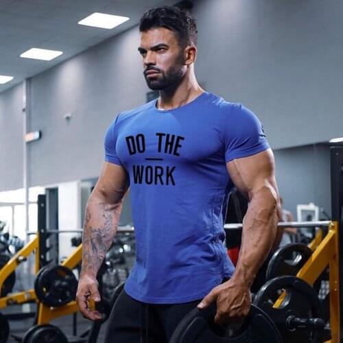 Summer Gym Male T Shirt O-neck Sports Tshirt Fashion Short Sleeve T Shirt Men Fitness Clothing Bodybuilding Workout Tops Tees