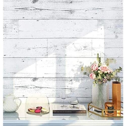 LUCKYYJ Peel and Stick Wood Wallpaper Shiplap Light Grey/White Distressed Wood Plank Removable Self-Adhesive Wallpaper Sticker