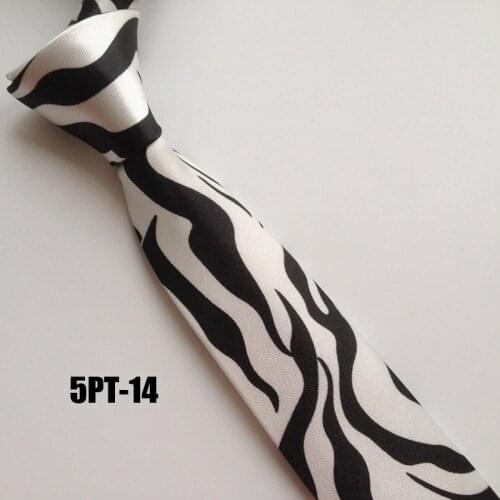 5cm Fashion Men Narrow Ties Casual Polyester Neck Tie White with Black Zebra Pattern Stripes