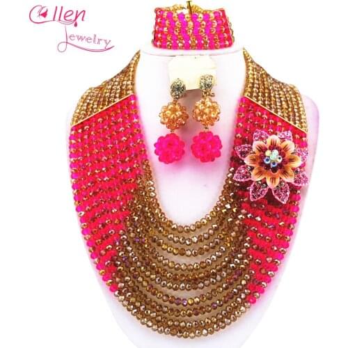 Fashionable African Nigerian Wedding bridal beads Jewelry Set African style Crystal beaded necklace women Jewelry set W6934