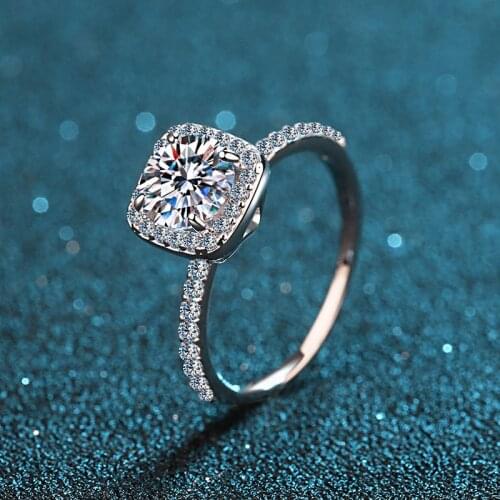 Moissanite Single Drill Ring Passed Diamond Test Stone 925 Sterling Silve 4-claw Square Ring 0.5-2CT Fashion Wedding Luxury Gift