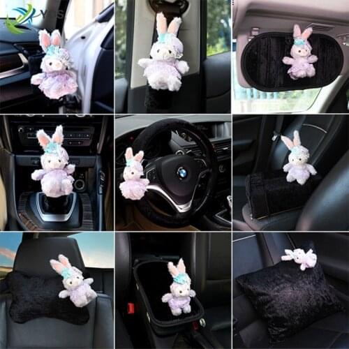 Cartoon doll car interior decoration gear cover seat belt shoulder guard rearview mirror cover armrest bunny suit