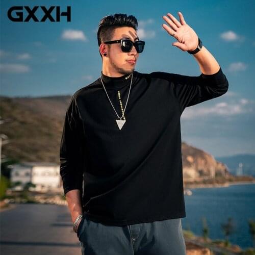 GXXH Mens Large Size 6XL 7XL Spring Autumn Long Sleeve Turtleneck T-shirt Cotton Tees Streetwear Oversize Loose T-shirt 140kg