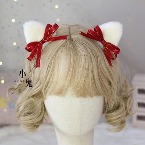 SOFT Girl Lolita CAT Ears KC Meng Japanese-style Lo Mother Headdress Lolita Barrettes CAT Ears Flower Clip Headdress