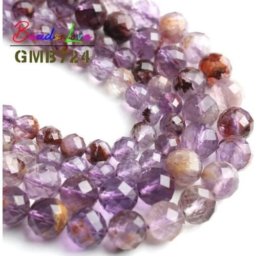 Natural Faceted Purple Ghost Crystal Quartz Round Loose Spacer Beads for Jewelry Making Diy Bracelet Necklace 6mm 8mm 7.5 Inches