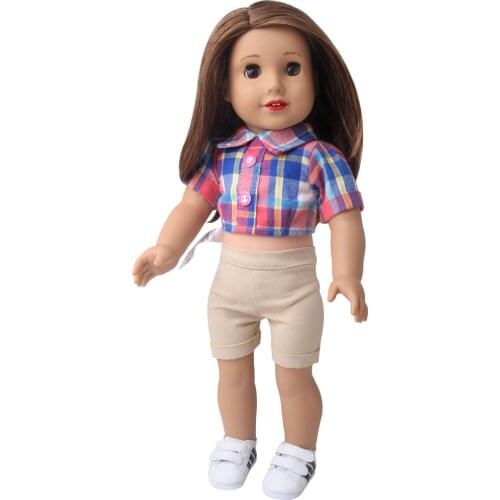 2021 New Plaid Shirt + Shorts Suit Doll Clothes Fit 18inch Doll & 43cm Baby New Born Doll clothes For Baby Birthday Gift