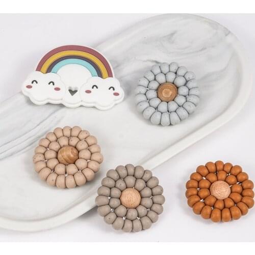 2020 New Arrivals Printing Design Ram Mix Color Silicone Bead Flower Grasping Rodent Sucking Thumb Baby Teething