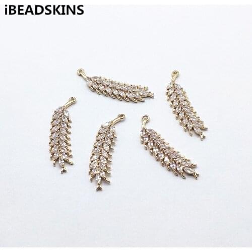 New arrival! 35x9mm 30pcs Cubic Zirconia Feather shape Connector for Hand Made Earrings DIY parts,Jewelry Findings & Components