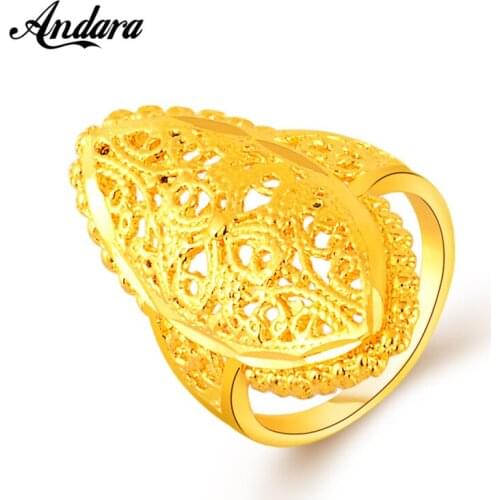 New Arrival Flower Ring Gold Color Geometric Ring 3.5CM Big Rings For Women Men Ethnic Jewelry Gift JR056
