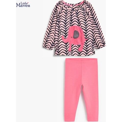 Baby Girls Fall Clothes Autumn Children Set Cotton Two Pieces Suit Toddler Girl Elephant Shirt + Rose Red Pants 2-7y