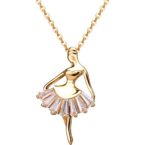 Fashion Ballerina Pendant Necklace For Women Cubic Zirconia Choker Necklaces Gold Silver Color Ballet Dancer Necklace Jewelry