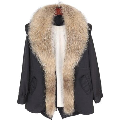 Maomaokong2020 new Increase the natural raccoon fur collar Womens winter warmth thickened lining coats and jackets