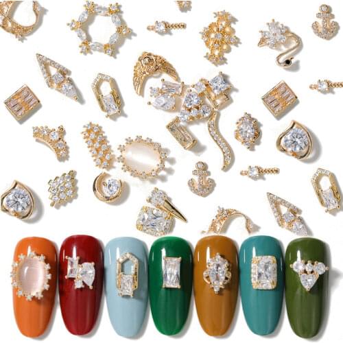 2 pieces water drop Crystal Dangle Chain Charms Nail Jewelry Decorations 6 type luxury Zircon Crystal Rhinestones For Nails