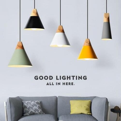 Colorful Pendant lights wooden metal E27 led 7colors nordic design hanging lights Wood Light Fixtures Kitchen Pendant Lights