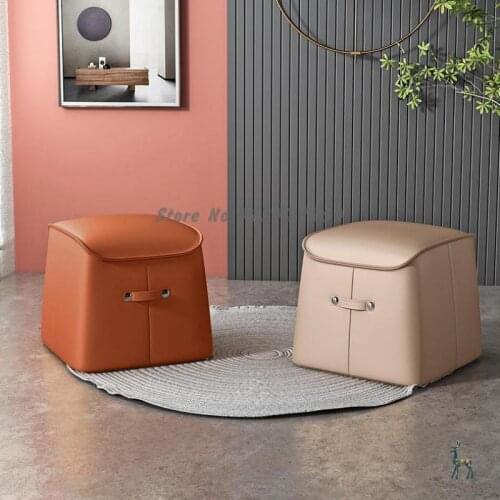 Light Luxury Modern Minimalist Coffee Table Sofa Stool Shoe Replacement Stool Net Red Creative Small Leather Stool Leather Pier