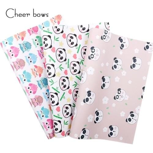 Cheerbow Faux Leather Fabric Sheet DIY Hairbow Accessories Sewing Bag Animals Panda Owl Printed Synthetic Leather Fabric 22*30cm