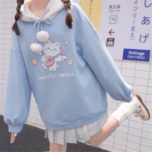 Cartoon Rabbit Hoodie Sweatshirt Girl Women Loose Punk Hip Hop Tops Cute Winter Funny Oversize Korean High Street Hoodies Coat