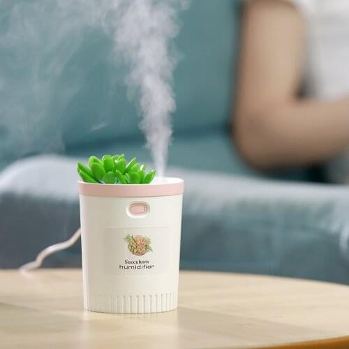 USB Succulents Air Humidifier With Night Light Timing Aromatherapy Diffuser Mist Maker Fogger Mini Aroma Atomizer 350ml For Home