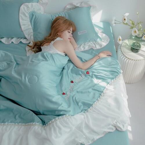High End Hot Products Embroidery Solid Color Air Conditioner Blanket Washed Silk Double Comforters Bedspread Sheet Pillowcase