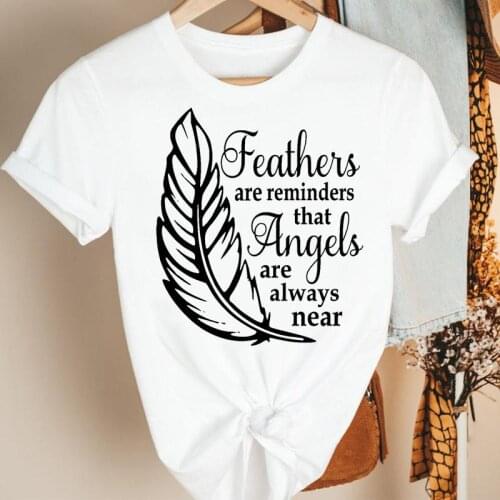 Women Clothes Casual Feather 90s Cute Floral Aesthetic Summer Short Sleeve Print Fashion Tshirt Female Tee Top Graphic T-shirt