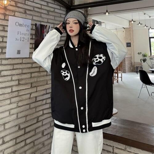 Women Bomber Jacket 2021 New Autumn Ins Long Sleeve Jacket Design Coat Black Loose Baseball Jacket Womens Fashion