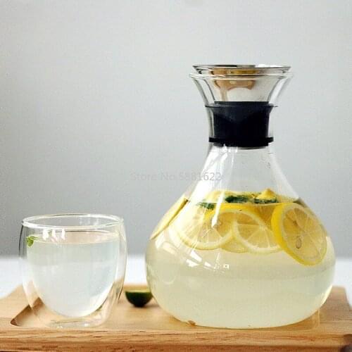 1L/1.5L Transparent Glass Carafe With Stainless Steel Lid Water Carafe Decanter Glass Milk Juice Jug Gifts Water Bottle Kettle