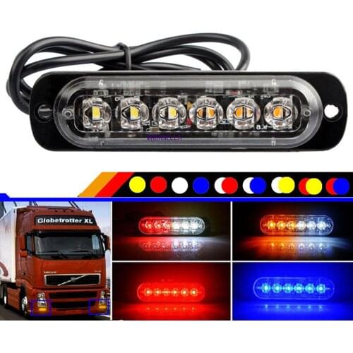 1pc New 6-light Ultra-thin Warning Light Motorcycle Pickup Flashing Light 12-24v Universal Ultra-thin Flashing Light 6LED