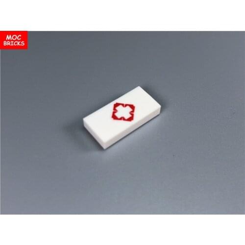 10pcs/lot MOC Bricks Printed Tile 1 x 2 with red cross pattern Educational Building Blocks Figure DIY toys for children gifts