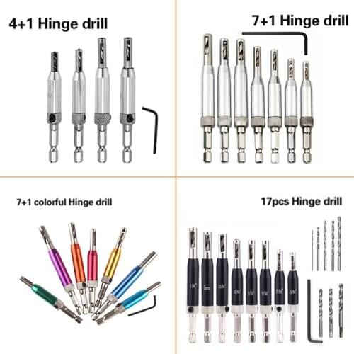 17/8/5Pcs Self Centering Door Window Cabinet Hinge Pouching Puncher Hole Tapper Woodworking Hexagon Core Drill Bits Locator Set
