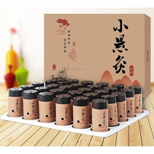 30pcs/Set Self-stick Mini Moxa Tube Acupuncture Massage Stick-on Moxibustion Roll Sticks Mugwort Artemisia Burner Box Device