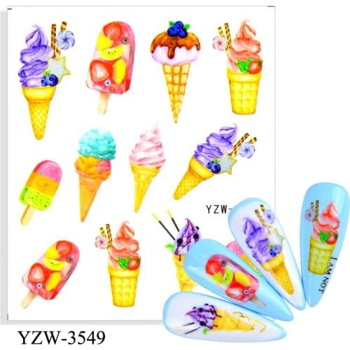 4PCS/LOT Nail Art Stickers Decals Ice Cream Cactus Water Transfer Slider Nail Design Foils Decoraton