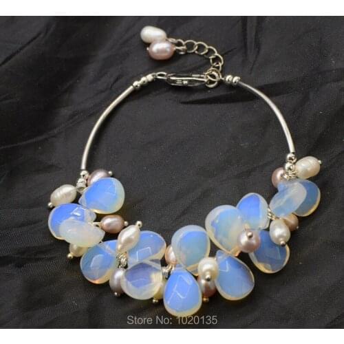 White opal drop faceted flower bracelet 7.5inch wholesale beads nature FPPJ for wedding gift