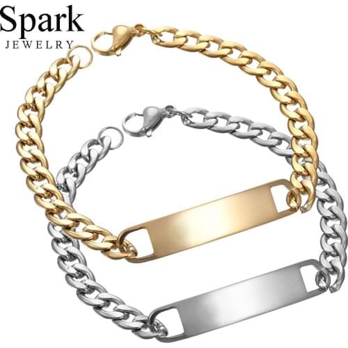 Spark Personalized Name Letter Engraved Bracelet Stainless Steel Custom Nameplate ID Bangles For Men Anniversary Gift Bijoux