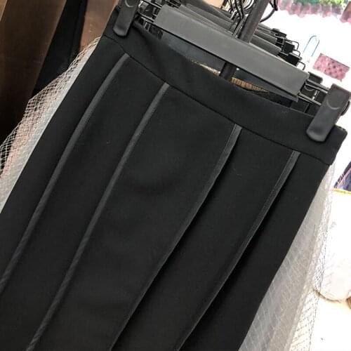 Skirt Black Sexy Women Spring Autumn Pleated 3D Appliques White Flower Club Party Holiday Long Skirts