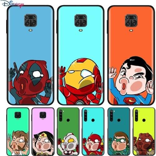 Black Silicone Cover Marvel Cartoon Heros For Xiaomi Redmi Note 10 10S 9 9S Pro Max 9T 8T 8 7 6 5 Pro 5A Phone Case