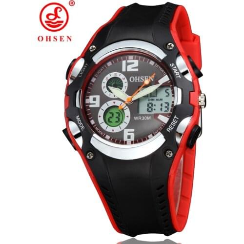 Original OHSEN digital boys kids quartz sport outdoor watch Wristwatch silicone band red fashion 30M waterproof watches clocks