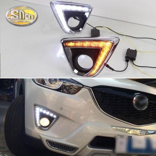 12V LED DRL Daylights For Mazda CX-5 CX 5 CX5 2012 2013 2014 Yellow Turn Signal Auto Daytime Running Light Fog Lamp